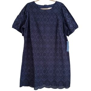 LONDON TIMES Preppy Elegant Feminine Eyelet Embroidered Sheath Dress 20W NWT